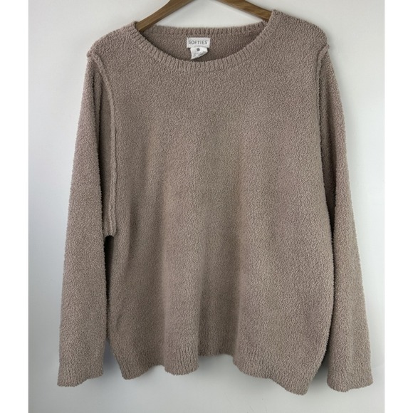 Softies Cozy Teddy Reverse Seam Crew Neck LS Top Pants Lounge Set Brown Size XL - Picture 15 of 16